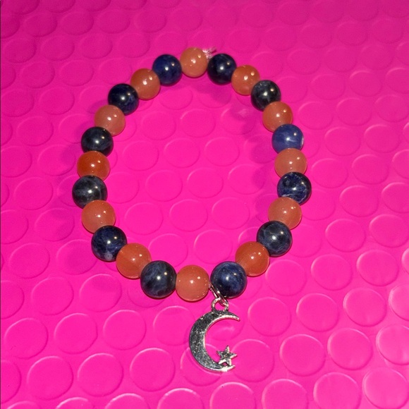 Sodalite/peach orange glass handcrafted stone bracelet by me 💙🧡 - Picture 2 of 2